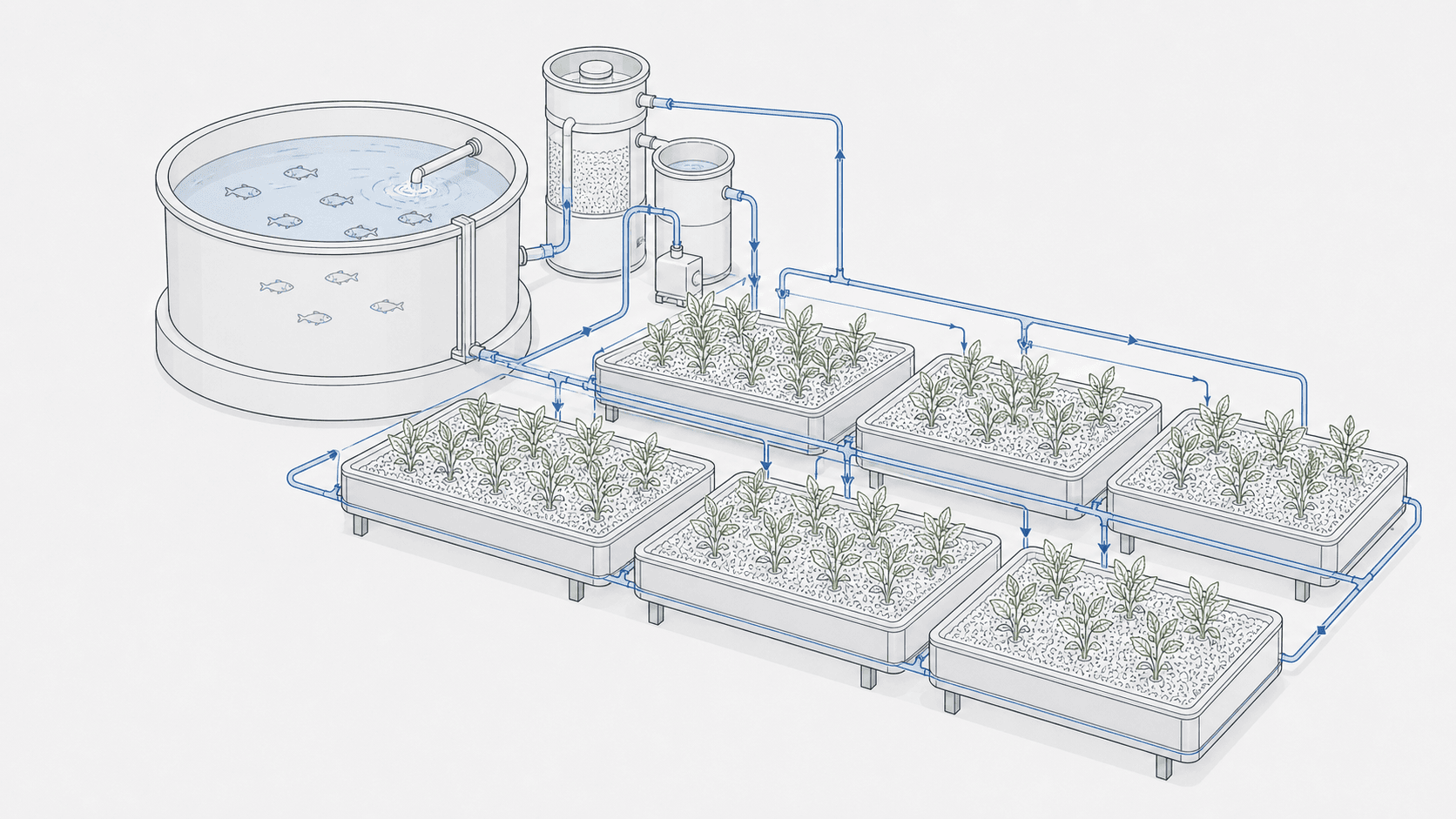 Modular courtyard aquaponics concept configuration